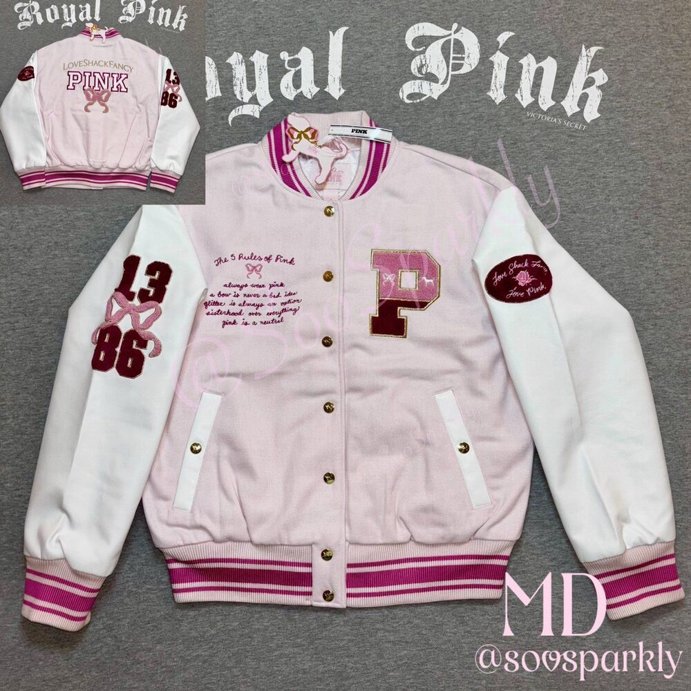 Victoria’s Secret PINK x LoveShackFancy Boyfriend Varsity Jacket Size Medium